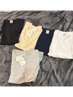 Zara lot of 5 Men's V-Neck T-Shirts, Size Large, Multi-Color